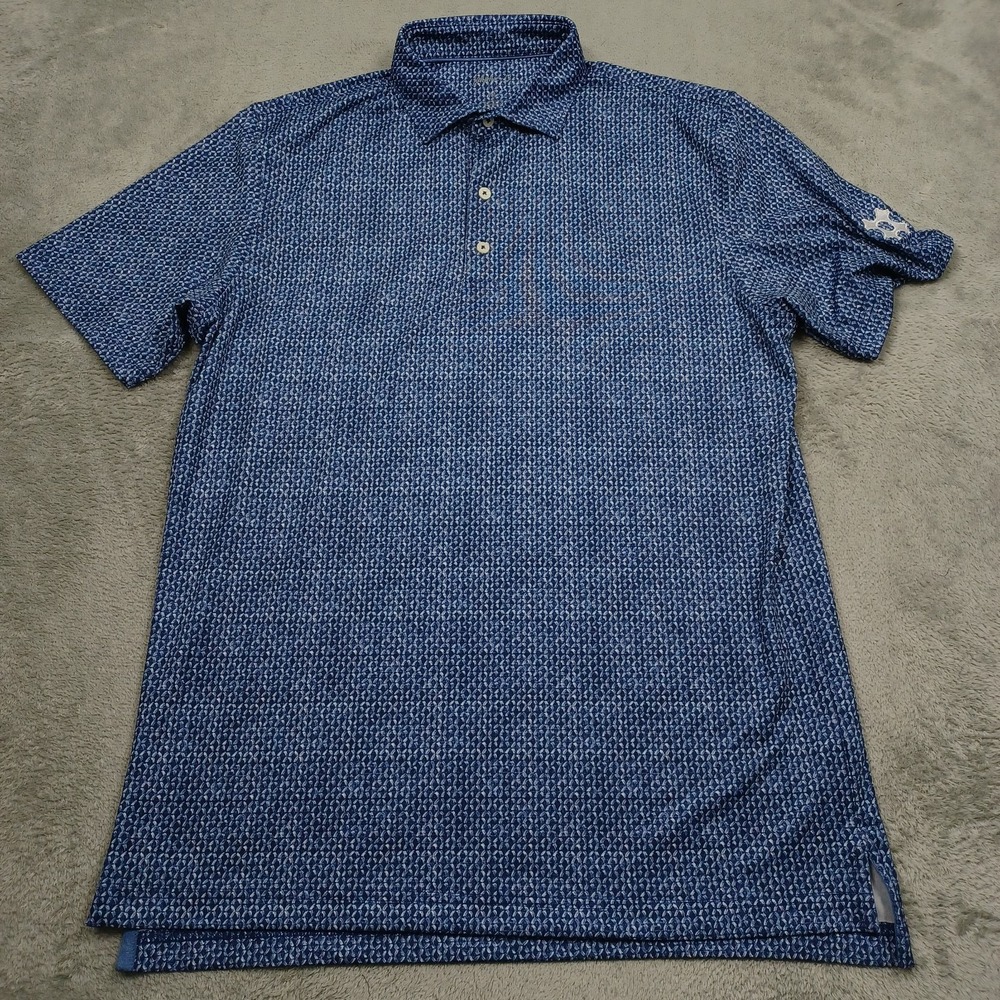 Johnnie O Shirt Mens Medium Blue Geometric All Over Print Polo Preppy